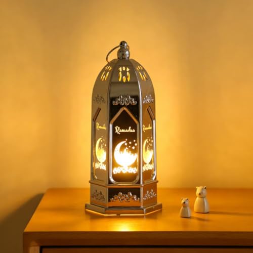 2026 Ramadan Lantern Led Gold Moon Star Castle Night Lights for Home Eid Mubarak Centerpieces Decorations Gifts Islam Muslim Festival Party Table Wall Decoration (Black)