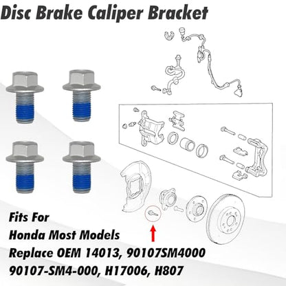 4 Pcs Front Caliper Bracket Bolts Replacement for Select Honda, Acura Models,Replace OE 1990-2018 - 14013, 90107SM4000 - style: Replace 90107-SM4-000