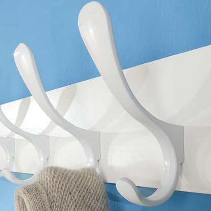 SKOLOO Wall Mount Coat Rack - White Wooden Wall Coat Hooks, Pack of 2, 6 Hooks for Coats, Hats, Clothing, Scarves - color: White(6 Hooks)