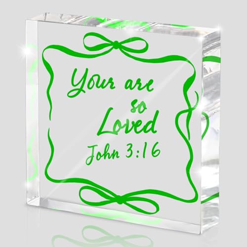 Green Bow Christian Gifts for Women, Inspirational Bible Verse Quotes Office Desk Accessories Decor, Bible Verse Sign, Coquette Aesthetic Bow Dorm Room Bedroom Decoration, 4 x 4 Inches - style: lv