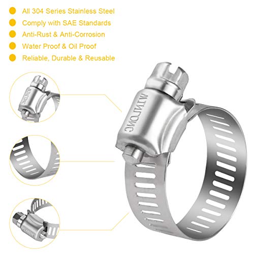 Winlong Stainless Steel Hose Clamps - 16 Pack Worm Gear Drive Hose Clamps SAE 10 Clamping Range from 1/2 Inch to 1-1/16 Inch (13mm-26mm) for Automotive Plumbing, 1/2'', 3/4'', 1'' Clamps - size: SAE#10 (1/2" ~ 1-1/16") 16PK