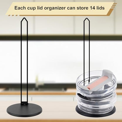 Tumbler Lid Organizer, up to 14 Lids Space-Saving Design Cup Lid Holder Detachable Slim Vertical Storage Rack Stand Free Cabinets and Countertops Organization
