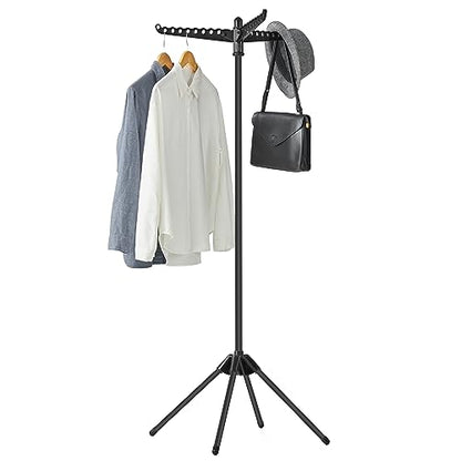SONGMICS 의류 건조대, 149.9cm(59인치) 접이식 세탁 건조대, 행거용 회전 가능한 팔 3개, 다리 4개, 스테인리스 스틸, 옷 27피스용, 블랙 ULLR510B01 - color: 블랙., style: 1단