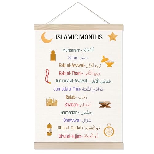 Welshower Boho Islamic Muslim Kids Poster Hanger Frame, Arabic Islamic Months Educational Wall Art Prints Decor for Classroom Toddler Kids Room Nursery Playroom, 12x16 Inch - color: Nursery Wall Art 02