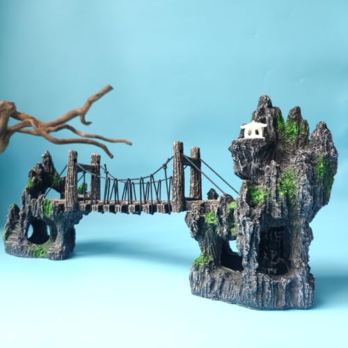 Aquarium Ornament Resin Arch Bridge Pavilion Tree Landscaping Rocks Poly Resin Bridge Faux Rocks Fish Tank Ornaments(13x6x5 cm/5.1x2.4x2 in)