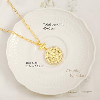 POTESSA 18K Gold Plated Pendant Necklace Medallion Coin Heart Y Shaped Chain Toggle Necklace for Women Jewelry - color: CZ Cross