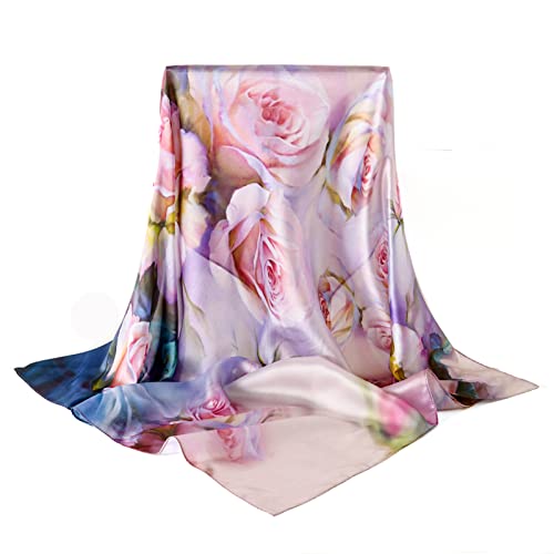 100% Mulberry Silk Scarf-Printed or Solid Color 35” Square Large Silk Hair Head Wrap Scarf With Gift Box Package - color: Style 47
