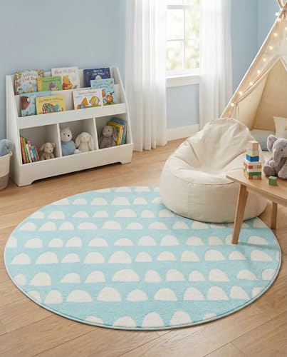 Rugs.com Whimsy Kids Collection Rug – 5 Ft Round Clear Blue Medium-Pile Rug Perfect for Kitchens, Dining Rooms - color: Clear Blue, size: 5' Round