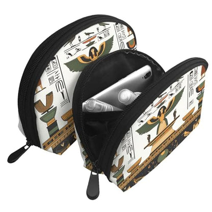 Egyptian Mystery Style 2-Piece Shell Makeup Bag Set, Large Capacity Travel Cosmetic Bag For Women With Zipper, Waterproof Polyester Toiletry Organizer Pouch For Purse, Travel, Gym & Daily Use - color: Egyptian Mystery Style