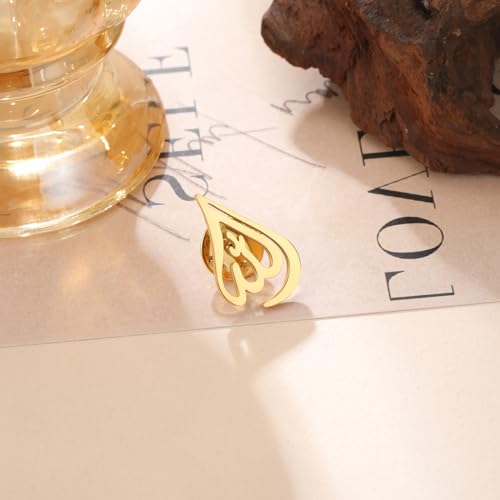 Dreamtimes Islamic Allah Ayatul Kursi Stainless Steel Brooch Pin for Men- Elegant Hijab Pin Muslim Women Jewelry Durable Quran Pendant for Prayer Gift for Eid & Ramadan - color: Gold-1