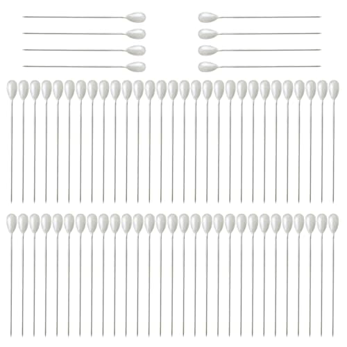 80Pcs Corsage Boutonniere Pins, White Wedding Bouquet Pins Teardrop Pearl Corsage Pins 2.2-inch Boutonniere Flower Pin Straight Floral Pin for Wedding Bouquet Flower Decor Sewing Craft, SATONBEYI - color: White, size: 55mm-80P