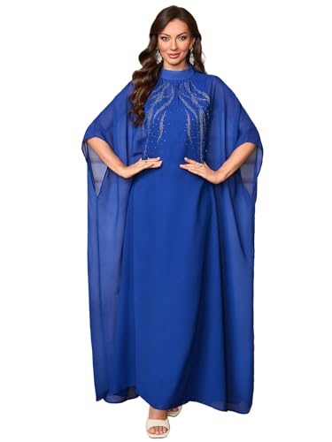 Elegant Muslim Dress with Embroidered Traditional Islamic Attire Maxi Robe Eid Prayer Gown - color: Royal Blue, size: Large