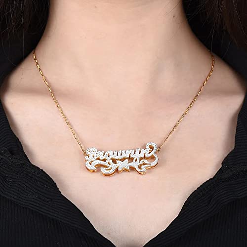 Custom Name Necklace Double Plated Name Necklace Personalized Name Plate Necklaces Name Necklaces for Women 18k Gold Plated Nameplate Pendant - color: Style 17