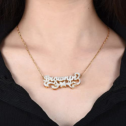 Custom Name Necklace Double Plated Name Necklace Personalized Name Plate Necklaces Name Necklaces for Women 18k Gold Plated Nameplate Pendant - color: Style 17