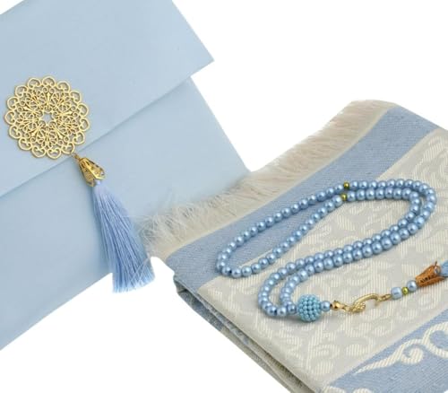 Premium Area Rug for Islamic Prayers - Muslim Prayer Mat and Rug for Men with Arabic Gifts - Traditional Islamic Prayer Rug Islam - سجادة صلاة Included - color: Blue