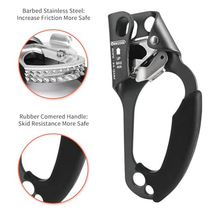 NewDoar UIAA & CE Certified Hand Ascender Rock Climbing Tree Arborist Rappelling Gear Equipment Rope Clamp for 8~13MM Rope - color: Grey-Right