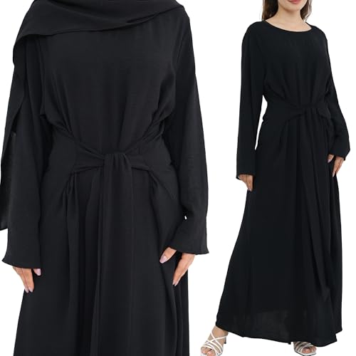 Abaya Dress for Muslim Eid Prayer Jilbab Dubai Women Maxi Kaftan Islamic Salah Dress Soft Muslim Women Clothes - color: Blacka, size: Medium