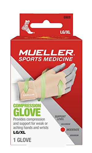 MUELLER Sports Medicine Compression Glove for Men and Women, Hand & Wrist Pain Relief Support, Ideal for Carpal Tunnel, Arthritis, Fits Right or Left, Beige - size: Large/X-Large