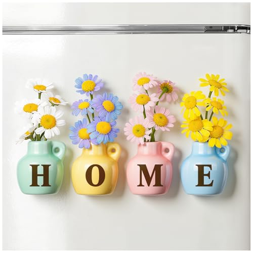 House Warming Gifts for New Home, Mini Ceramic Vase Fridge Magnet Set “Home”, Cute Home Décor for Kitchen, Locker, Small Gifts for New Homeowners, Renters, Roommates, Families or Friends
