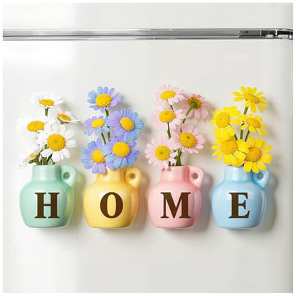 House Warming Gifts for New Home, Mini Ceramic Vase Fridge Magnet Set “Home”, Cute Home Décor for Kitchen, Locker, Small Gifts for New Homeowners, Renters, Roommates, Families or Friends
