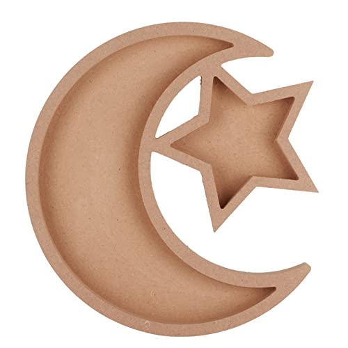 Ramadan Serving Tray, Wooden Moon and Star Shaped Dessert Trays Pastry Display Holder Fruit Storage Tableware Decoration Ornament