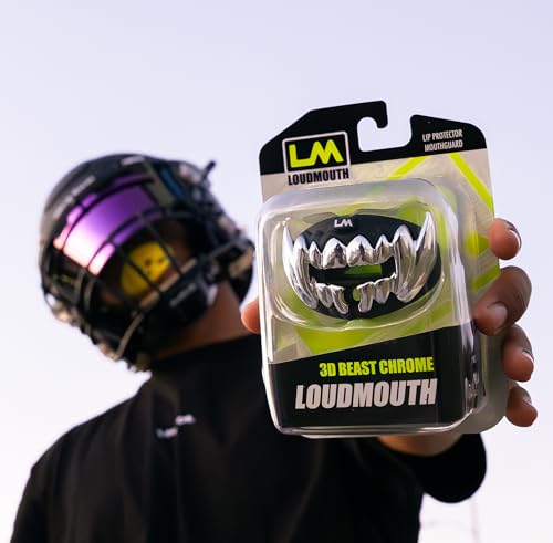 Loudmouth Football Mouth Guard - 3D Chrome Beast Football Mouthpiece, Fits Adult & Youth Ages 5+, Accessories Mouth Guard (3D Beast - Chrome Black/Silver) - color: 3d Beast - Chrome Black/Silver