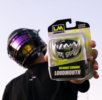 Loudmouth Football Mouth Guard - 3D Chrome Beast Football Mouthpiece, Fits Adult & Youth Ages 5+, Accessories Mouth Guard (3D Beast - Chrome Black/Silver) - color: 3d Beast - Chrome Black/Silver