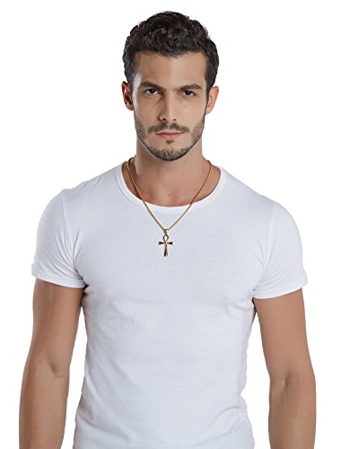 REVEMCN Reve Stainless Steel Coptic Ankh Cross Religious Pendant Necklace for Men Women, 20-24 Inches Chain - style: Gold Tone: 22'' Rolo Chain