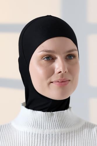 ihvan online, Hijab Undercap, Full Neck Coverage Under Scarf Hijabs, Head Coverings for Women, Muslim Stretchy Sports Turban - color: Black