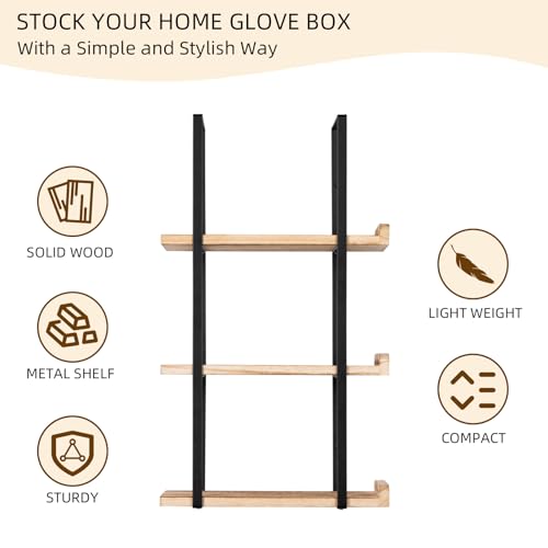 Glove Holder Dispenser for Wall Mount Wooden Metal Disposable Latex Glove Box Holder for Home Office, Lab and Garage, Tissue Wire Rack Wall-mounted for Kitchen Organizer Decor