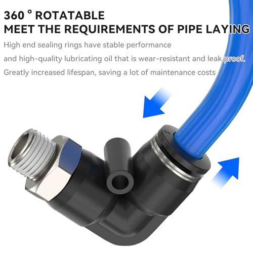 PNEUMATIC Male Elbow 1/4 Inch Tube OD x M5 Thread 90 Push to Connect Fittings PL-1/4-1/16 (Pack of 5) - size: 1/4"OD x M5
