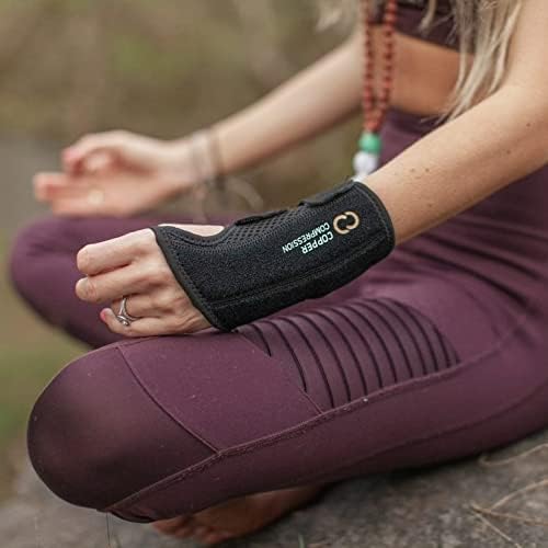 Copper Compression Wrist Brace - Copper Infused Adjustable Orthopedic Support Splint for Pain, Carpal Tunnel, Arthritis, Tennis Elbow, Tendinitis, RSI, Ganglion Cyst for Men Women - Left Hand - S/M - size: Left Hand Small/Medium (Pack of 1)