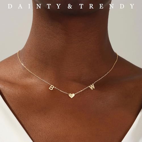 Gold Heart Initial Necklaces for Women 14K Gold Plated Dainty Heart A-Z Letter Pendant Necklace Cute Personalized Initial Letter Name Necklace Gold Jewelry Birthday Gifts for Women - color: B+W