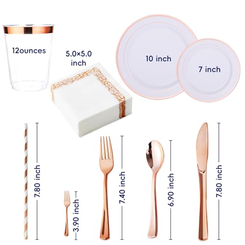 JOLLY CHEF 25 Guests Plastic Plates Set With Rose Gold Rim Cutlery set - color: ROSE GOLD-250pack