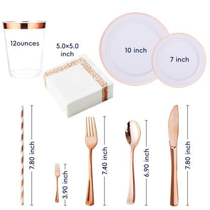 JOLLY CHEF 25 Guests Plastic Plates Set With Rose Gold Rim Cutlery set - color: ROSE GOLD-250pack