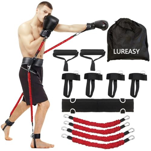 12pcs/Set Boxing Resistance Bands, Boxing Equipment,Training Equipment, Boxing Trainer, Boxing Gear, Latex Resistance Belt Taekwondo Explosive Power Training Multi Functional Tension Rope Set - color: Red