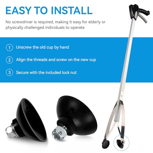 Reacher Grabber Tool Replacement Rubber Suction Cups, Outdoor Grabber Cups Compatible with Arcmate EZ Reacher Tool, Grabber Gripper Tips Part for Repair, Rubber Cups with Locknuts, 6 Cups