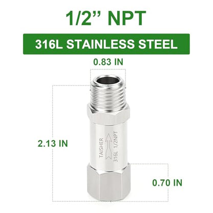 1PCS 316L Stainless Steel 1/2" NPT Male x 1/2" NPT Female Check Valve,Backflow Prevention,One Way Non-Return Check Valves - size: 1/2" (Fx M)NPT