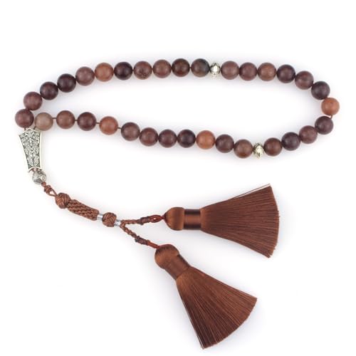 Muslims Islamic 33 Dhikr Tasbeeh Tasbih Prayer Beads, Brown Stone Beads with Tassel
