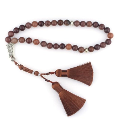 Muslims Islamic 33 Dhikr Tasbeeh Tasbih Prayer Beads, Brown Stone Beads with Tassel