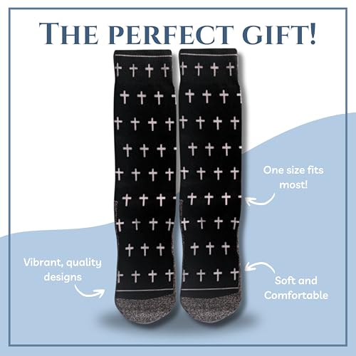 Men's – Christian Crew Socks for Men with Scripture | Moisture-Wicking | Easter Gift Idea - color: Black and White Crosses