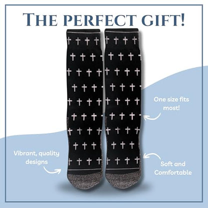 Men's – Christian Crew Socks for Men with Scripture | Moisture-Wicking | Easter Gift Idea - color: Black and White Crosses