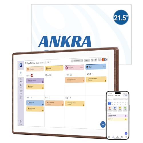ANKRA 21.5" Digital Calendar,No Subscription Smart Wall Planner (Walnut) - color: Walnut, size: 21.5 Inch