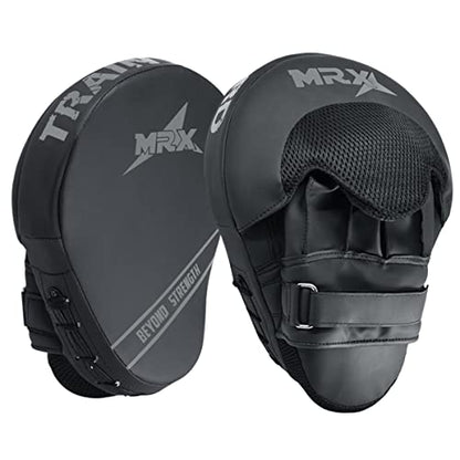MRX Gel Tech Boxing Hook & Jab Pads MMA Focus Punching Mitts Training Thai Kick Strike Shield Curved Black/White - color: Black/Silver