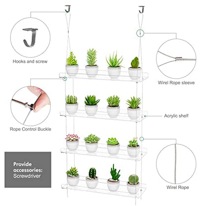 OtNiap Clear Hanging Window Plant Shelves, 2-Pack 4-Tier, 16-Inch Stand | Adjustable Indoor wall plant holder for herbs, microgreens and potted plants. Maximizes window space while displaying plants - size: 2 Pack-4 Tier