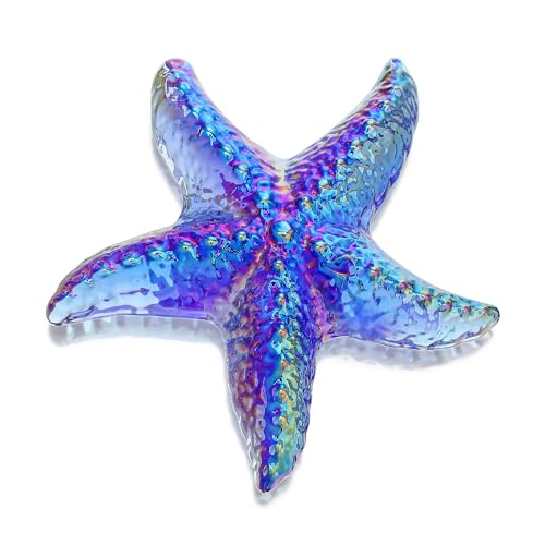 Blue Hand Blown Glass Starfish Figurine Tiny Sea Animal Decor | Hand Blown Glass Blue Starfish Figurine Tiny Sea Animal Ornament for Home Office Desk Shelf Beach Aquarium Display - color: Blue