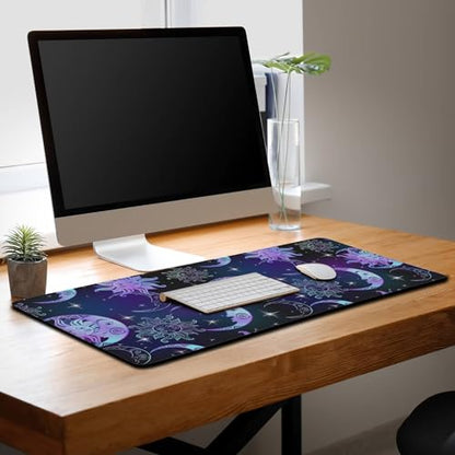 Gaming Mouse Pad Purple Desktop Mat Extra Large Mouse Pads Computer Desk Mat Pc Gaming Mat Waterproof Non-Slip Rubber Base 35.4" X 15.7" for Game Office, Magical Sun and Moon Stars - color: Magical Night