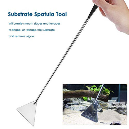 Capetsma Aquascape Long Stainless Steel Plant Tools Set - Aquarium Tweezers, Scissors, Spatula, Algae Scrapers - Fish Tank Cleaning Kit - color: Silver