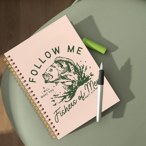 WUCHJ Dark Green Retro Fish Christian Notebook, Matthew 4:19 Bible Verse Journal, Religious Scripture Spiral Notebook Journal for Note Taking, Christian Faith Based Gifts for Women Men, 5.5x8.3 Inch - color: dark green fish follow me