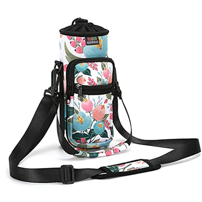 Nuovoware Water Bottle Carrier Bag, 25oz/32oz, Rosebush pink | Adjustable Shoulder Hand Strap, 2 Pocket, Neoprene Sleeve, For Hiking Travelling Camping - color: Rosebush Pink, size: 25-32 Ounces - Standard